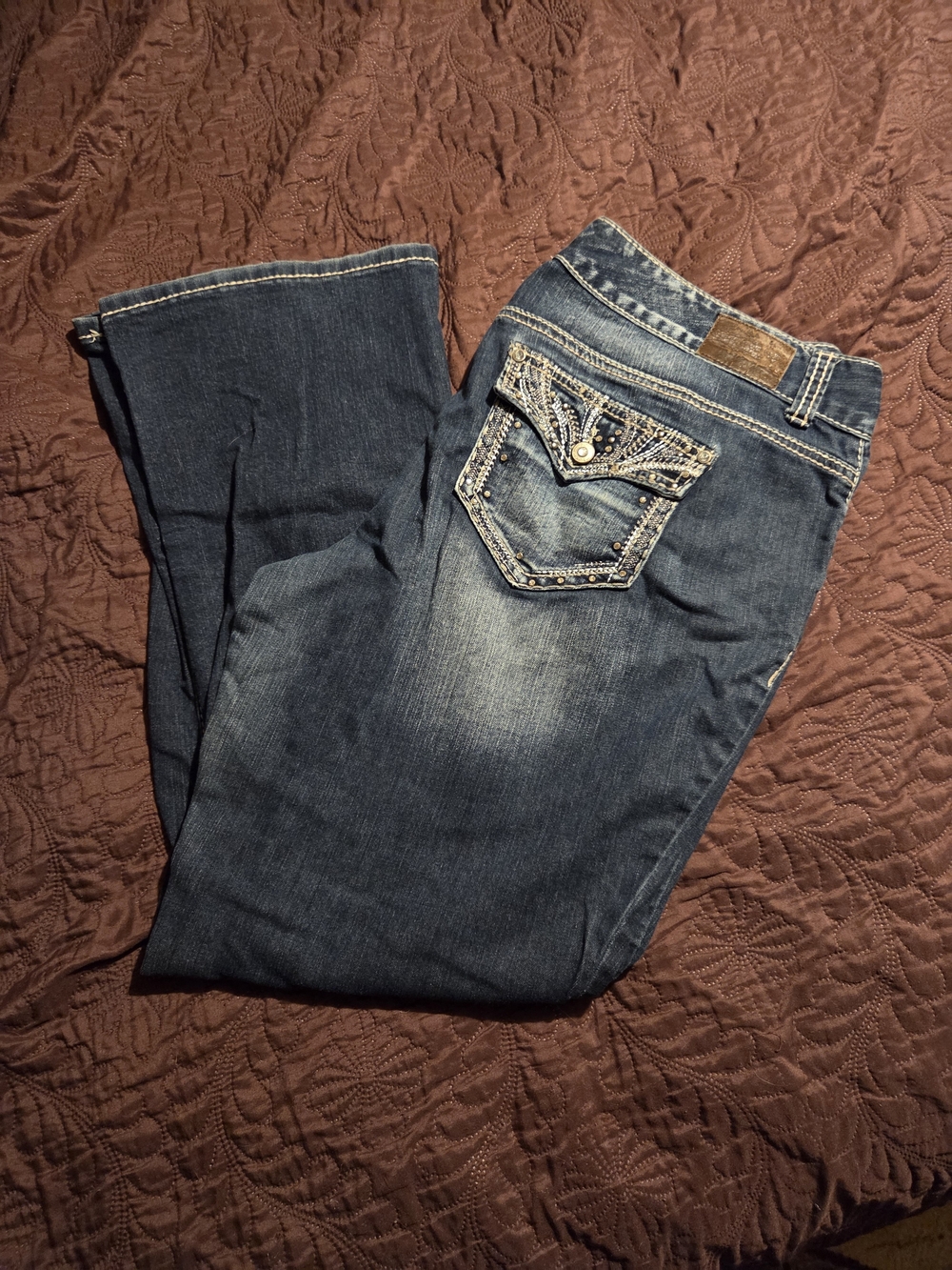 Maurices Embellished Dark Blue Women's Jeans with Embellished Pocket Detail